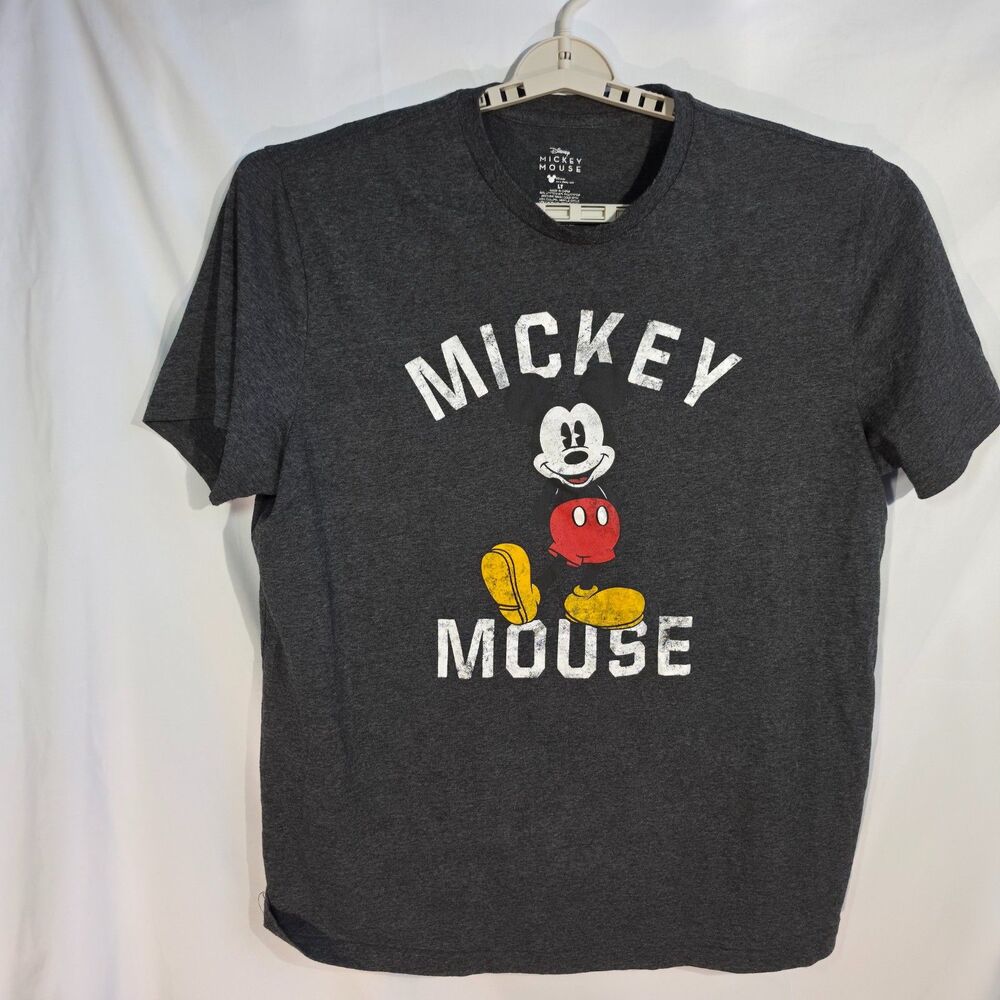 Disney Mickey Mouse Split Spellout Color Block Graphic T-Shirt in Grey L